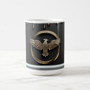 Caneca De Café Emblema de Águia Dourada com Asas Estendidas