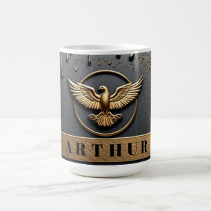 Caneca De Café Emblema de Águia Dourada com Asas Estendidas