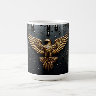 Caneca De Café Emblema de Águia Dourada com Asas Estendidas