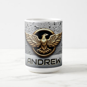 Caneca De Café Emblema de Águia Dourada com Asas Estendidas
