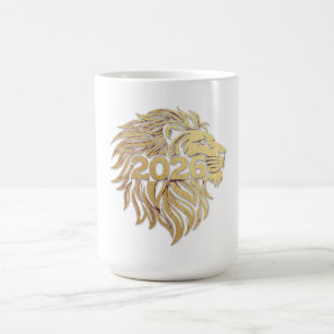 Caneca De Café Emblema de Cabeça de Leão Real com 2026 e Folha de