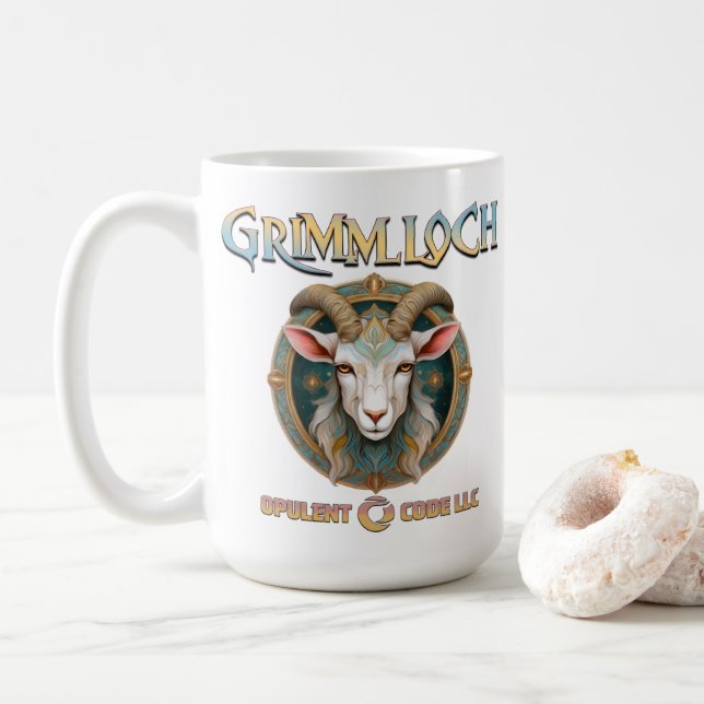 Caneca De Café Emblema de Cabra Grimmloch RPG de Fantasia (Com Donut)