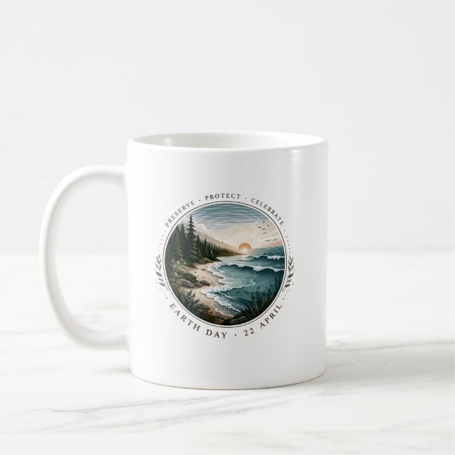 Caneca De Café Emblema do Dia da Terra – Círculo com Paisagem Nat (Esquerda)