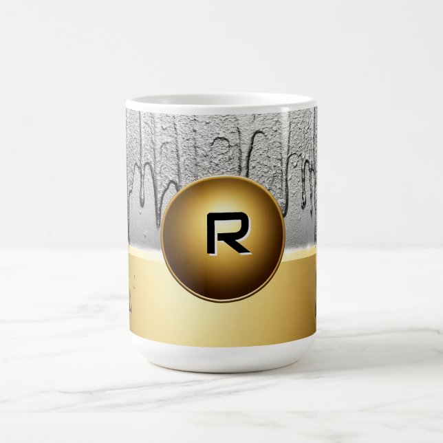 Caneca De Café Emblema Dourado Com Tinta Prateada Pingando (Centro)