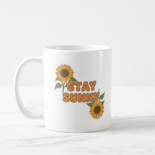 Caneca De Café Emblema Floral "Fique Ensolarado" do Girassol Retr