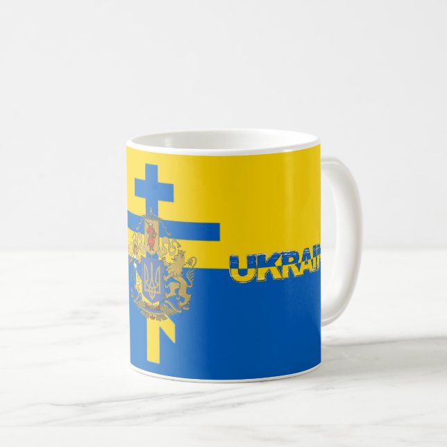 Caneca De Café Emblema Nacional e Cruz da Ucrânia (Frente Esquerda)