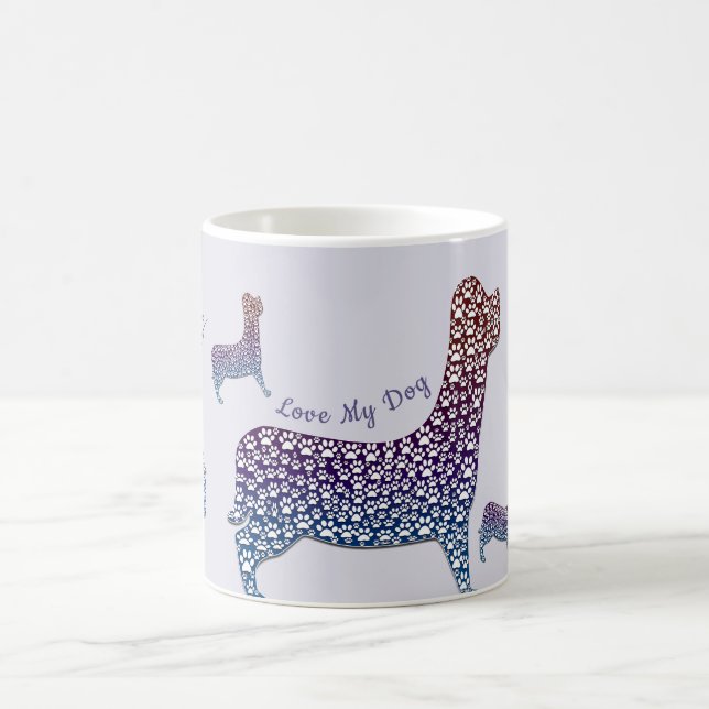 Caneca De Café Embossed Indigo Gradient Paw Print Dog Outline (Centro)