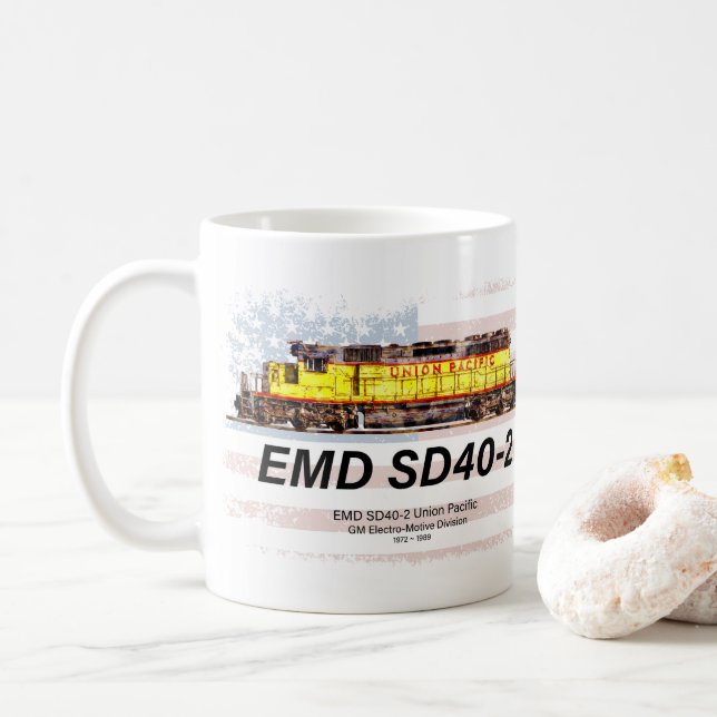 Caneca De Café EMD SD40-2 Locomotiva Diesel. bandeira americana (Com Donut)