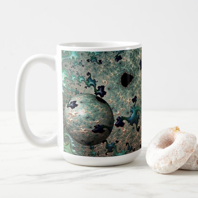 Caneca De Café Emerald e Dourado Mandelbrot com Sphere Mug (Com Donut)