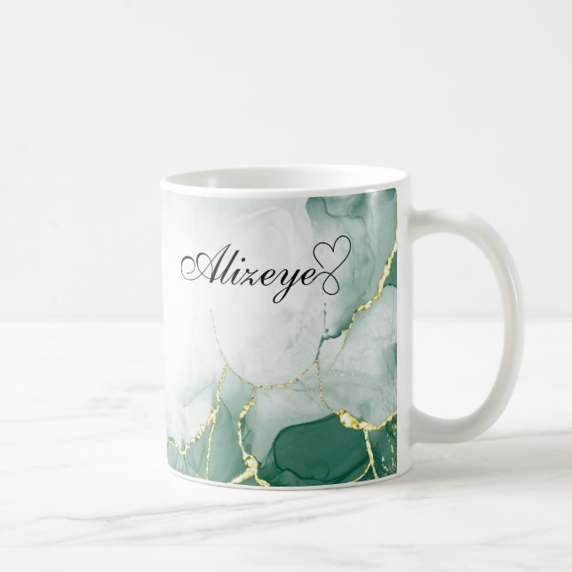 Caneca De Café Emerald Green Dourado Watercolor personalizado (Direita)