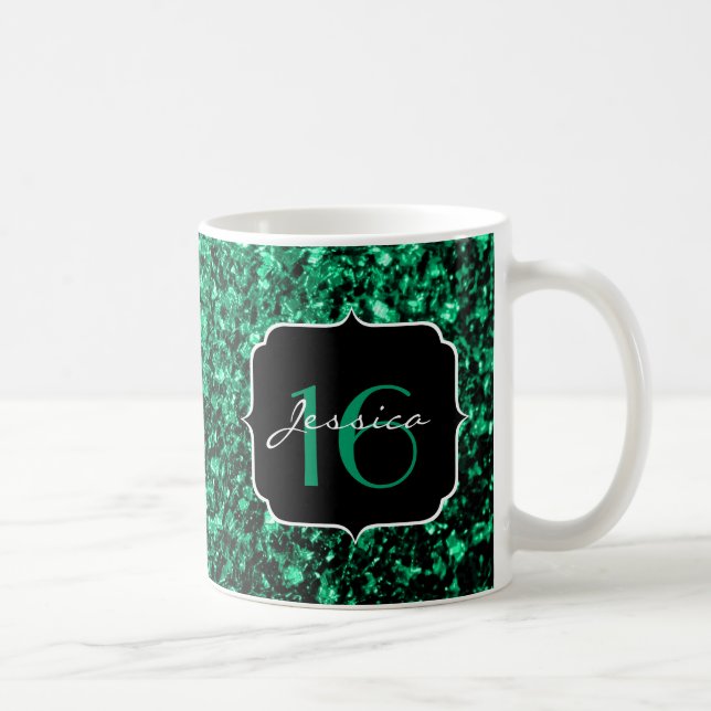 Caneca De Café Emerald Green faux glitter sparkles Sweet 16 (Direita)