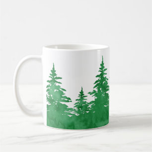 Caneca De Café Emerald Watercolor Evergreen Trees