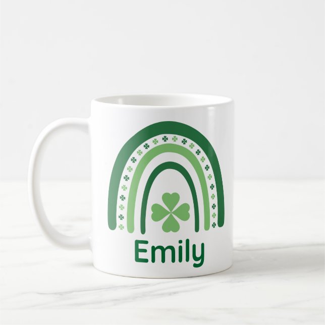 Caneca De Café Emily Name Clover Boho Rainbow (Esquerda)