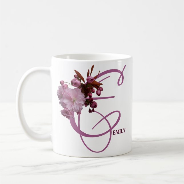 Caneca De Café Emily personalizável nome rosa rosa-flores rosa-ro (Esquerda)