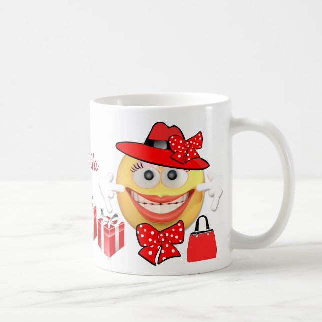 Caneca De Café Emoji Comprando O Sorriso De Texto Personalizado P (Direita)