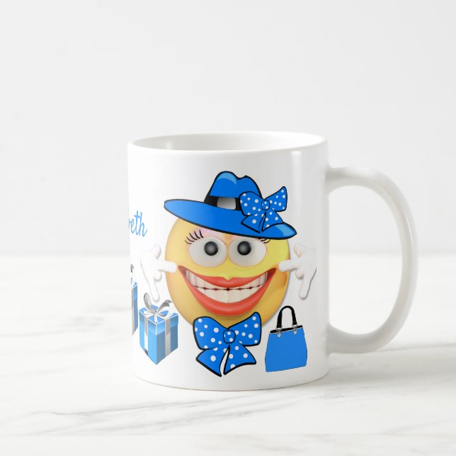 Caneca De Café Emoji Comprando O Sorriso De Texto Personalizado P (Direita)