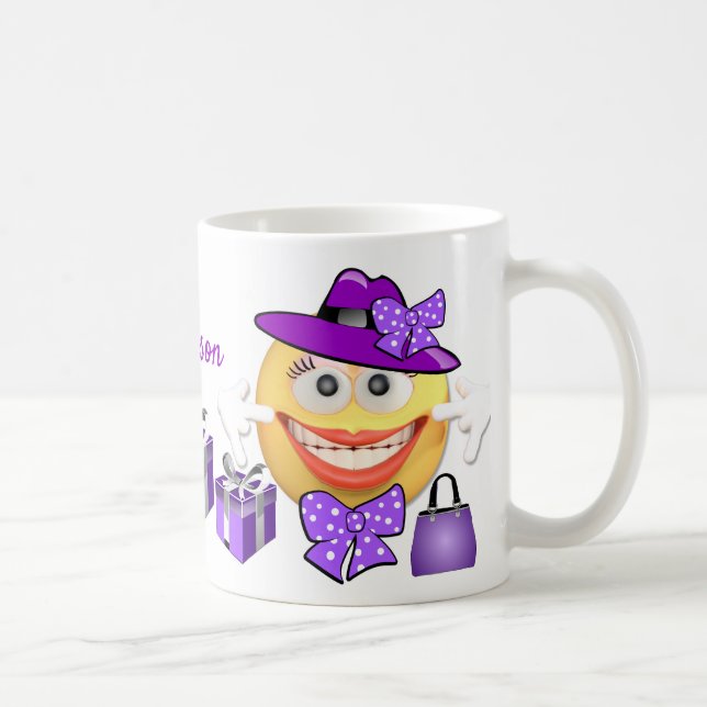 Caneca De Café Emoji comprando Sorriso de Texto Personalizado (Direita)