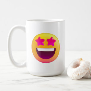Caneca De Café Emoji de Olhos de Estrela Fofos - Sorriso Animado