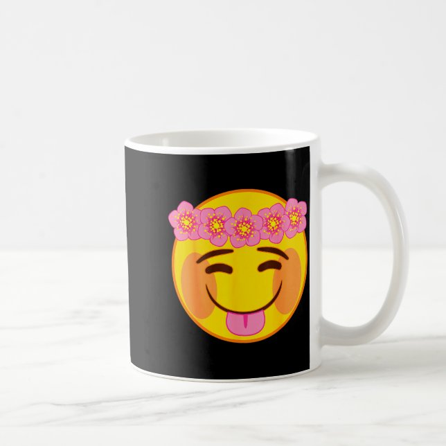 Caneca De Café Emoji Flower Crown Tongue Yellow Smile Face  (Direita)