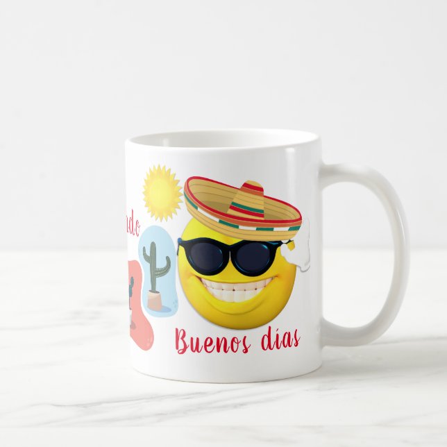 Caneca De Café Emoji mexicano personalizado em Sombrero com cacto (Direita)