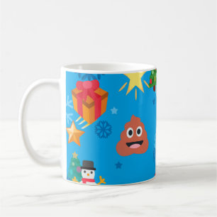 Caneca De Café emoji poop de natal azul