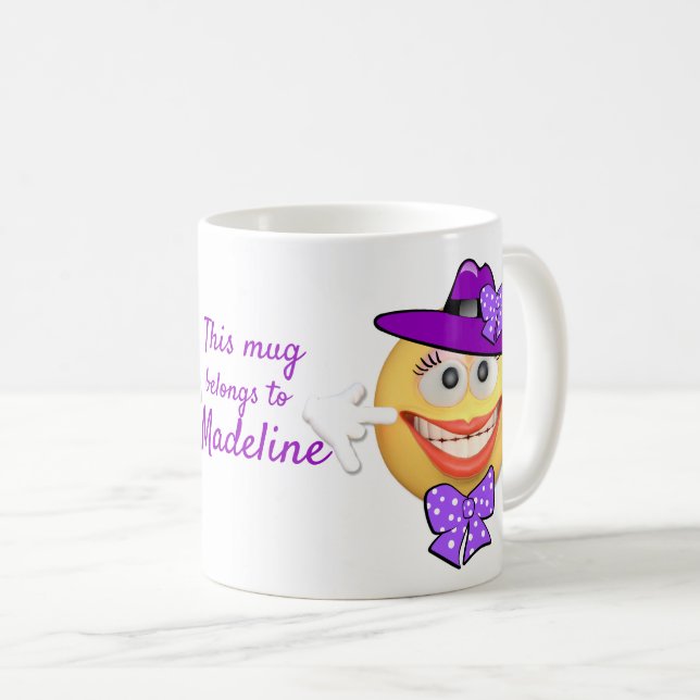 Caneca De Café Emoji sorridente de texto personalizado em chapéu  (Frente Esquerda)