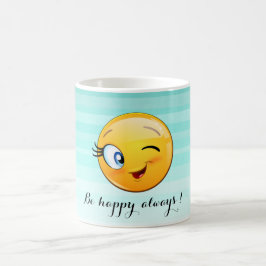 Caneca De Café Emoji Vencendo Adorável Seja feliz sempre
