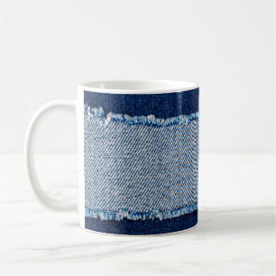 Caneca De Café Encaixe o quadro do tecido de jeans azuis. Fabr de