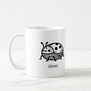 Caneca De Café Encantadora Ilustração do Besouro Desenhado à Mão