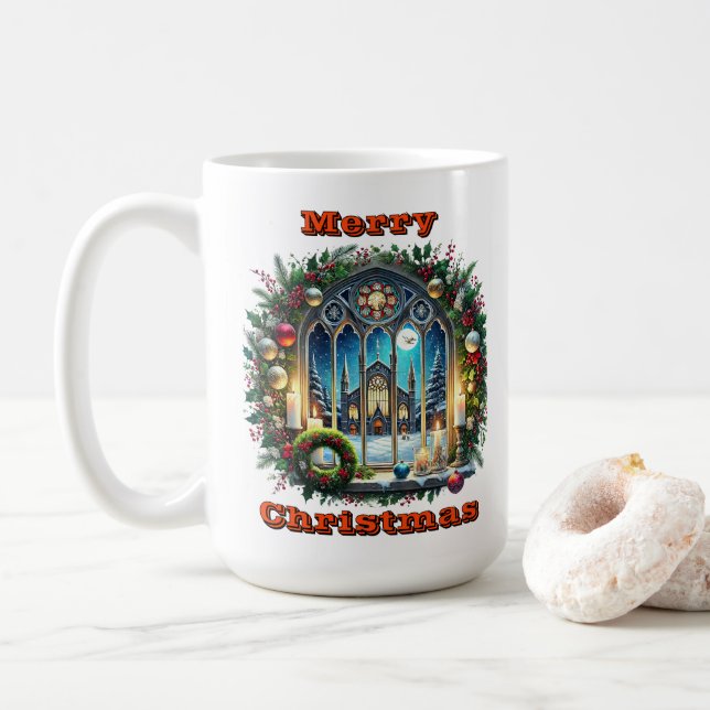 Caneca De Café Encantadora Janela De Natal Com Decoração Festiva (Com Donut)