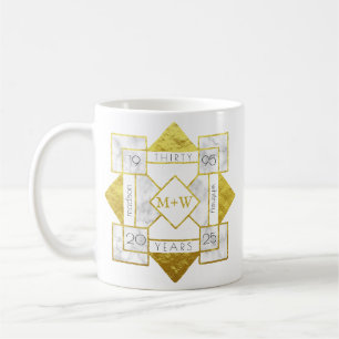 Caneca De Café Encanto da folha Dourado do mármore do aniversário