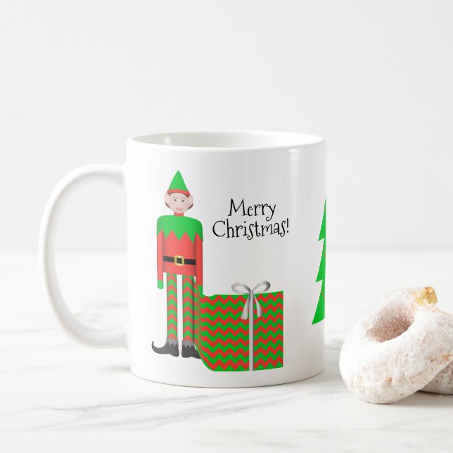 Caneca De Café Encapsulamento Elf Mug Natal - Gift Chevron (Com Donut)