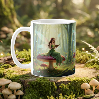 Caneca De Café Enchanted Day Fairy Reading a Book Puzzle