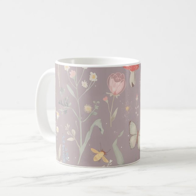 Caneca De Café Enchanted Garden Wildflower Butterfly Whimsical (Frente Esquerda)