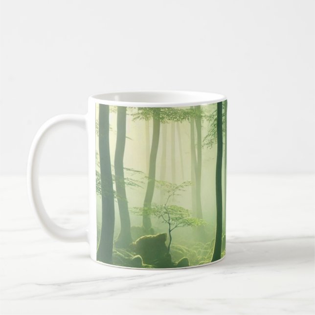 Caneca De Café Enchanted Misty Forest Serene Green Woodland Scene (Esquerda)