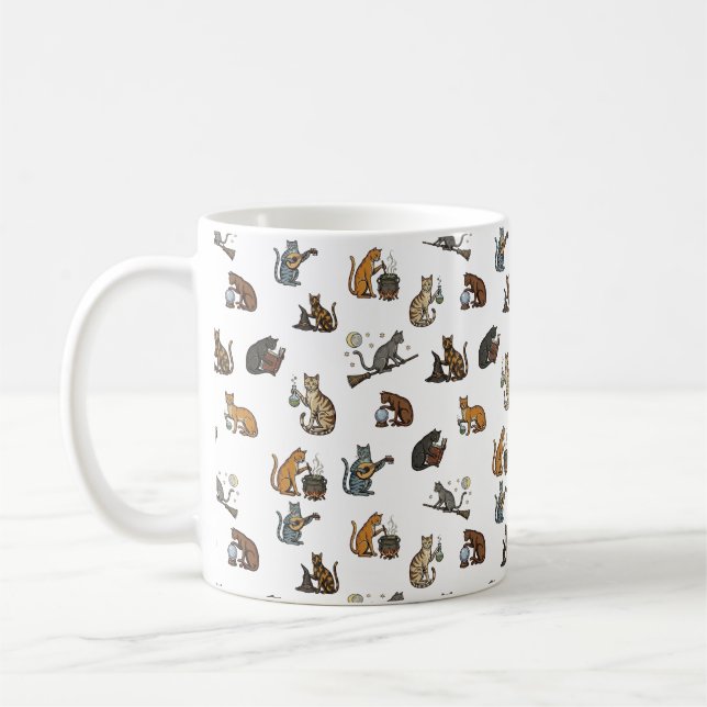 Caneca De Café Enchanting Witchy Cats - Magical Feline Adventure (Esquerda)