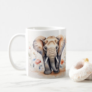 Caneca De Café Encharcando Elephant & Blooms Watercolor Painting