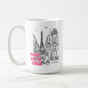 Caneca De Café Encontre-me no Café Paris - Torre Eiffel Rosa Fofa