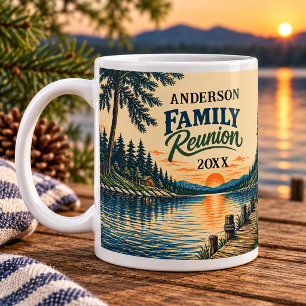Caneca De Café Encontro de Família no Lago Vintage 