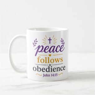 Caneca De Café Encorajamento Cristão Paz Segue a Obediência