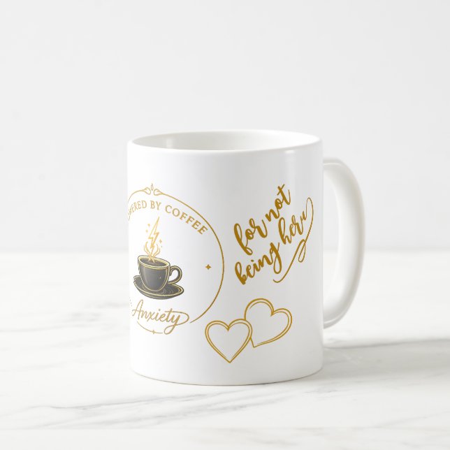 Caneca De Café Energizado por Café & Ansiedade Caneca | Engraçado (Frente Esquerda)