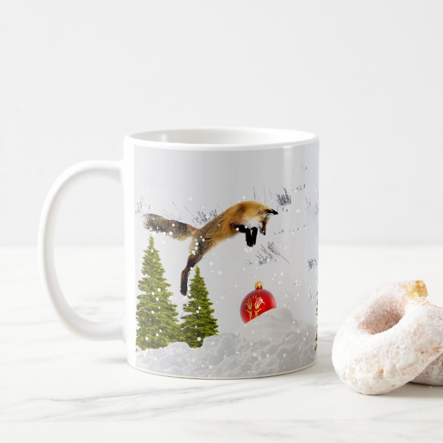 Caneca De Café Enfeite de Natal de Raposa Vermelha Engraçada Caça (Com Donut)