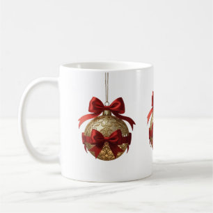 Caneca De Café Enfeite de Natal Elegante Bege e Vermelho