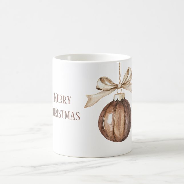 Caneca De Café Enfeite de Natal Marrom com Laço Creme (Centro)