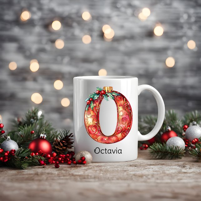 Caneca De Café Enfeite de Natal Personalizado Monograma O (Personalized Christmas Ornament Monogram O Coffee Mug)