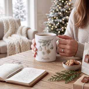 Caneca De Café Enfeite de Natal Verde Musgo Árvore de Natal Branc