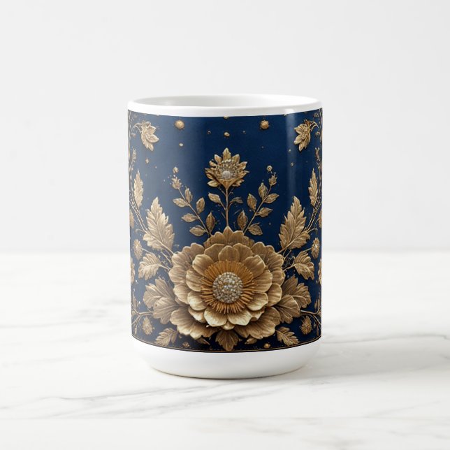 Caneca De Café Enfeite Floral Dourado (Centro)
