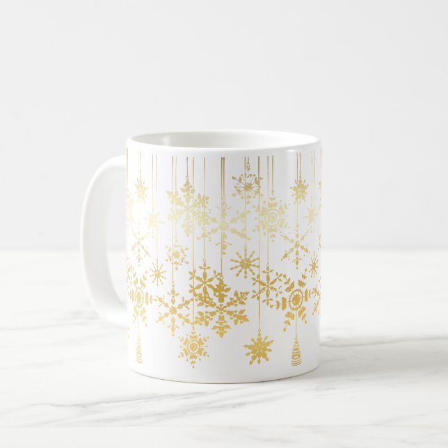 Caneca De Café Enfeites de Floco de Neve (Frente Esquerda)