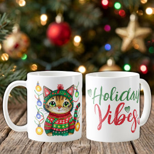Caneca De Café Enfeites de gato fofos vibrações de Natal Natal