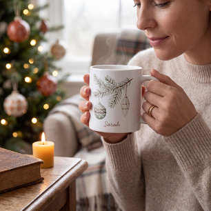 Caneca De Café Enfeites de Natal Antigos Pinho Verde Suave